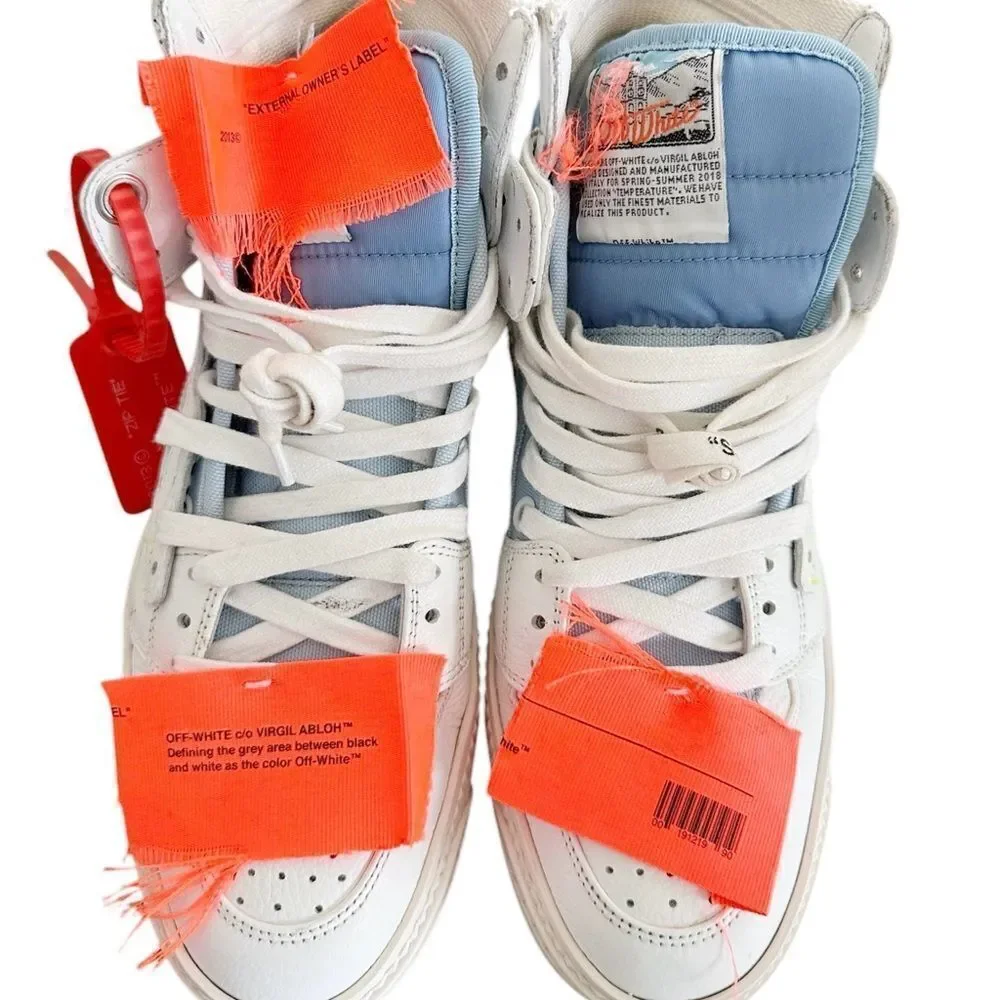 RARE OFF-WHITE 3.0 Off-Court Lace Up Sneakers in White/Blue/Orange